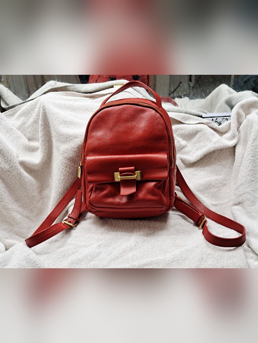 Kenneth Cole Red Leather Mini Backpack with Gold Hardware